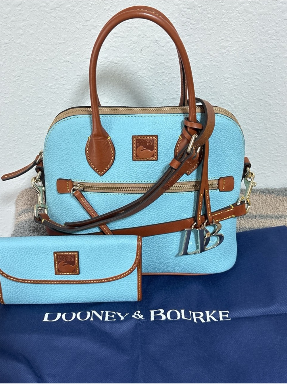 Dooney & Bourke Pebble Grain Domed Satchel & Wallet Lighy Blue